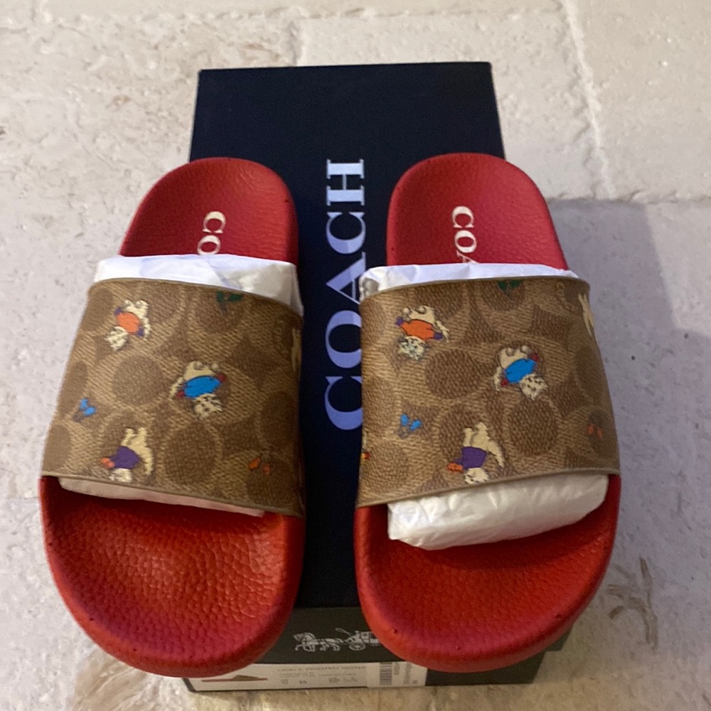 Brand new Coach Udele slides cat print/ ADORABLE
